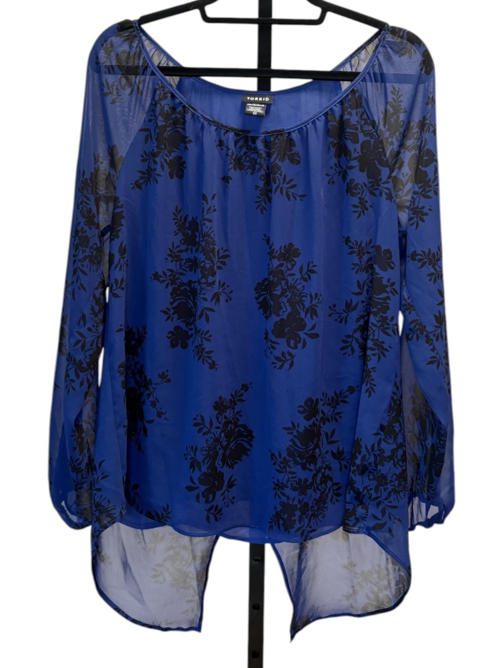 Torrid Blue Floral Sheer Long-Sleeve Top